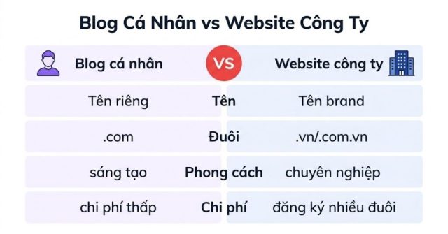 So sánh cách chọn tên miền cho blog cá nhân và website doanh nghiệp công ty